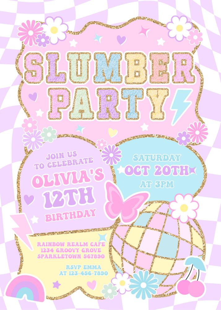 Slumber Party Pajama Varsity Invitation | Editable Canva Template