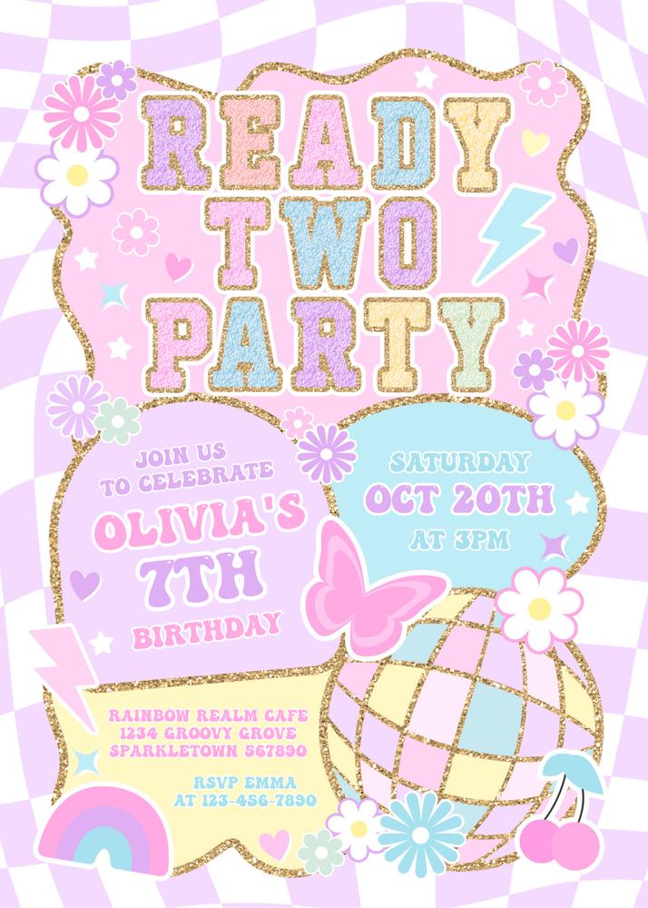 Editable Varsity Preppy 2nd Birthday Invitation | Ready Two Party Canva Template