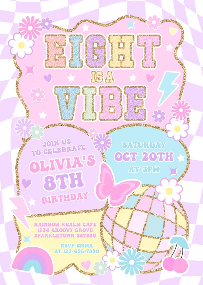 Eight Is A Vibe Preppy 8th Birthday Invitation | Editable Canva Template