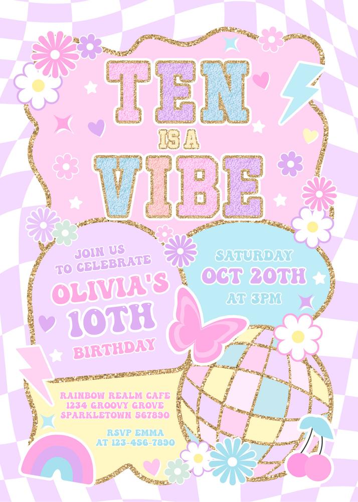 Tenth Is A Vibe Birthday Invitation | Preppy 10th Birthday Canva Template