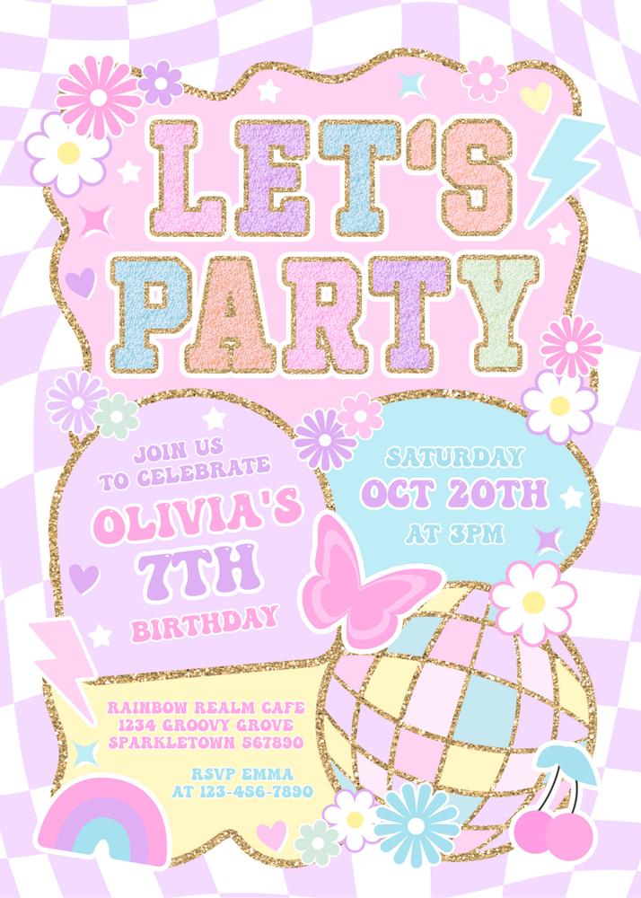 Preppy Disco Birthday Invitation Template | Editable Tween & Teen Party Invite