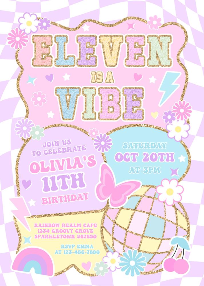 Eleven Is A Vibe 11th Birthday Invitation | Preppy Pink Editable Canva Template