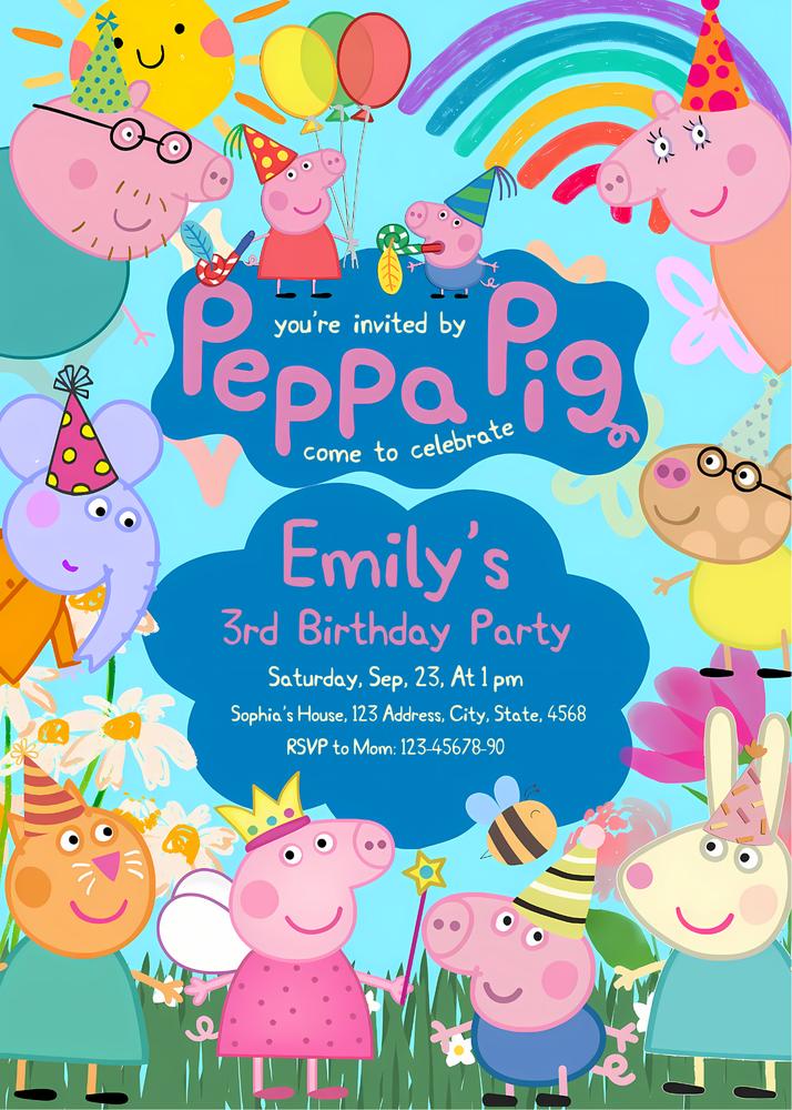 Editable Peppa Pig Girl Birthday Invitation Template | Canva Instant Download