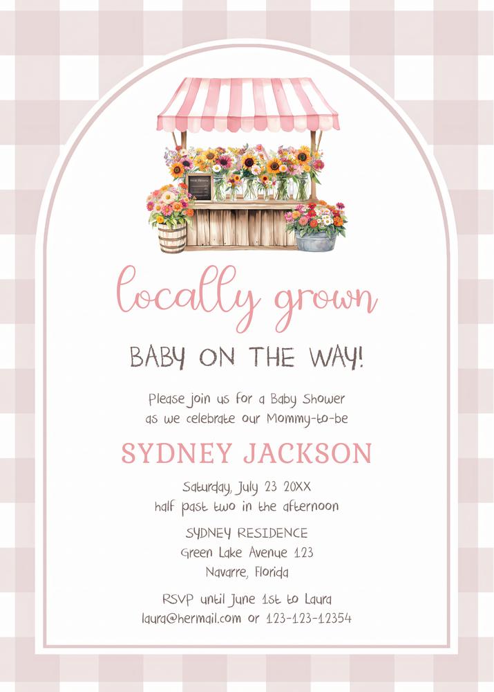 Editable Locally Grown Baby Shower Invite | Gender Neutral Canva Template