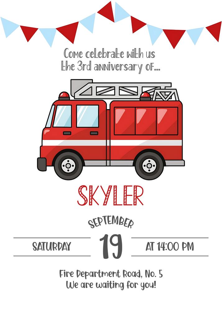 Fire Truck Birthday Invitation | Editable Firefighter Party Template for Canva