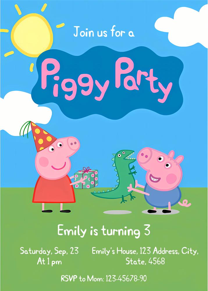 Editable Peppa Pig Birthday Invitation Template | Canva Instant Download