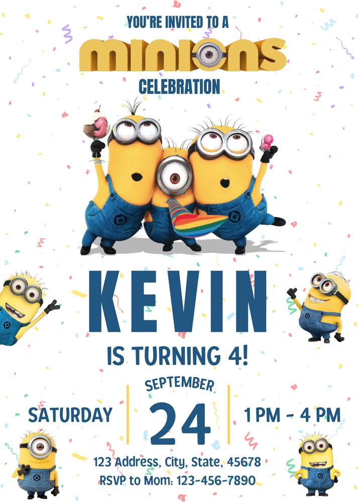 Editable Minions Birthday Invitation Template | Boys Blue & Yellow Party Invite
