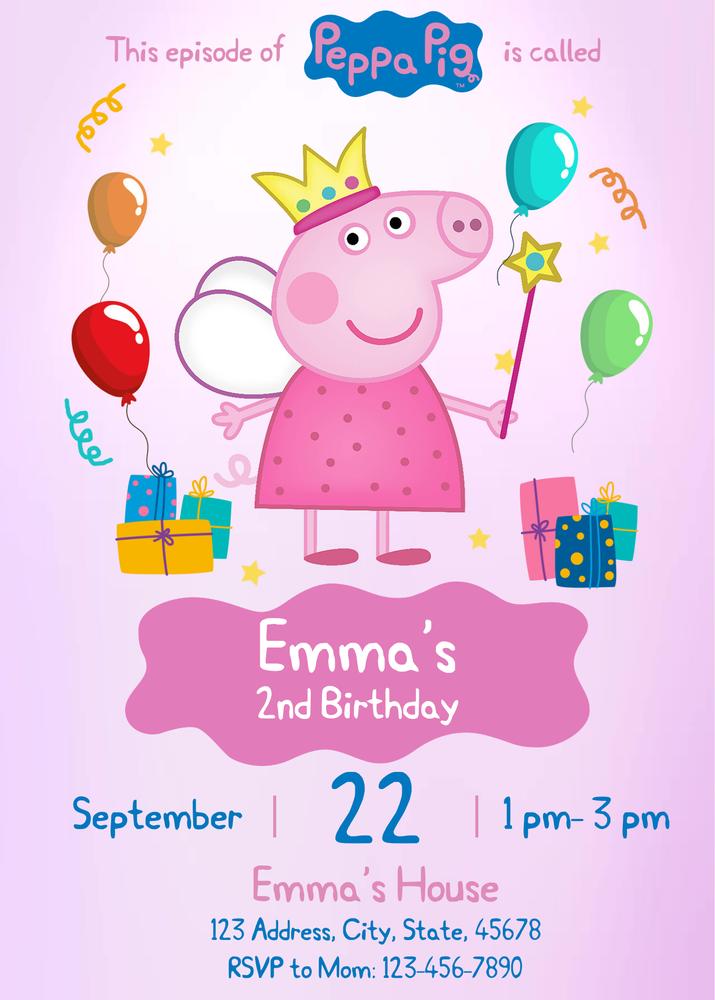 Peppa Pig Birthday Invitation Template - Editable Canva Balloons Invite