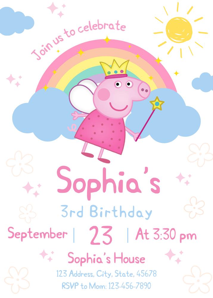 Editable Peppa Pig Birthday Invitation | Canva Template Kids Party Invite
