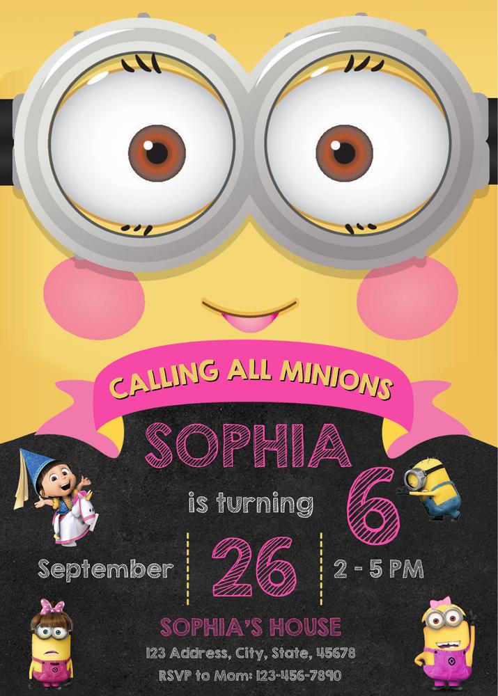 Editable Minions Girl Birthday Invitation Template | Pink Minion Party Decor