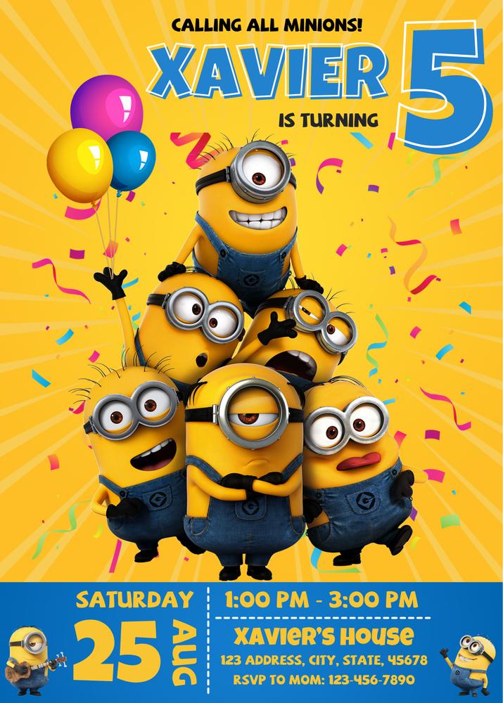 Editable Minions Birthday Invitation Template | Boys Blue & Yellow Party Invite
