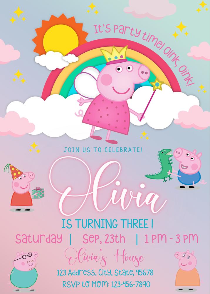 Editable Peppa Pig Birthday Invitation Template | Instant Canva Download
