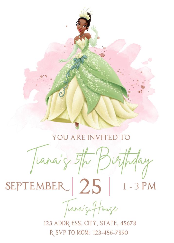 Editable Tiana Birthday Invitation | Princess and the Frog Canva Template