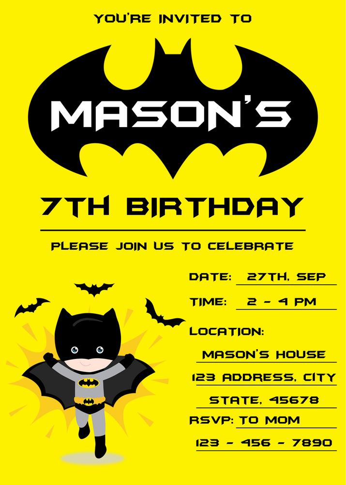 Editable Cute Batman Birthday Invitation Template | Canva Instant Download