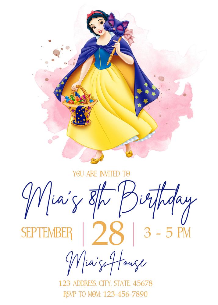 Snow White Birthday Invitation Template | Editable Princess Invite for Canva