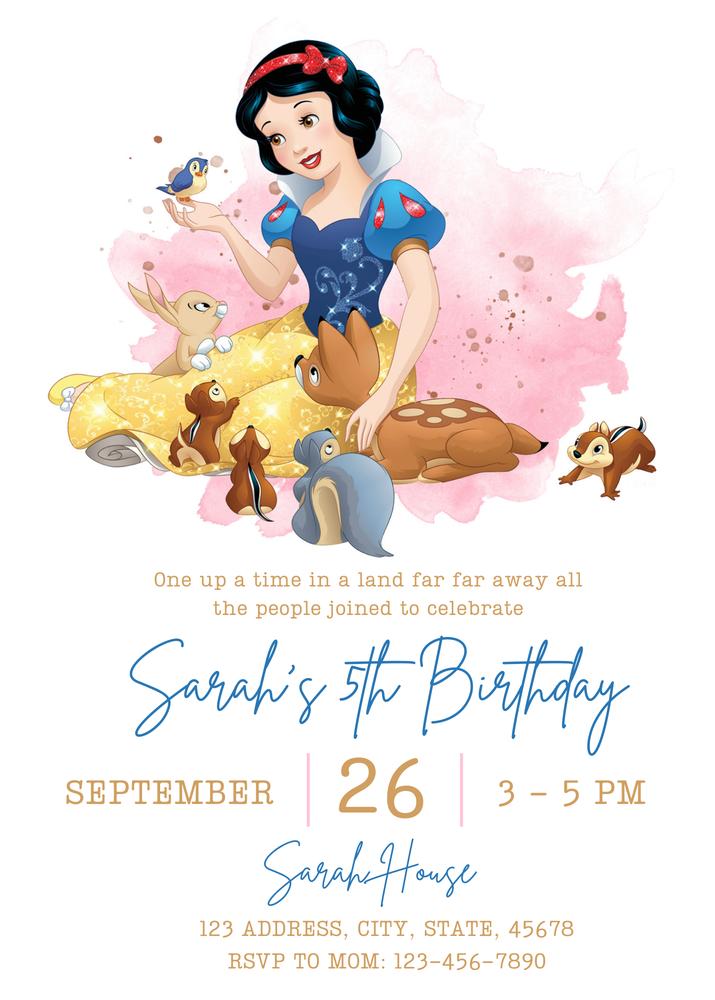 Snow White Birthday Invitation | Editable Canva Template | Forest Animals Party