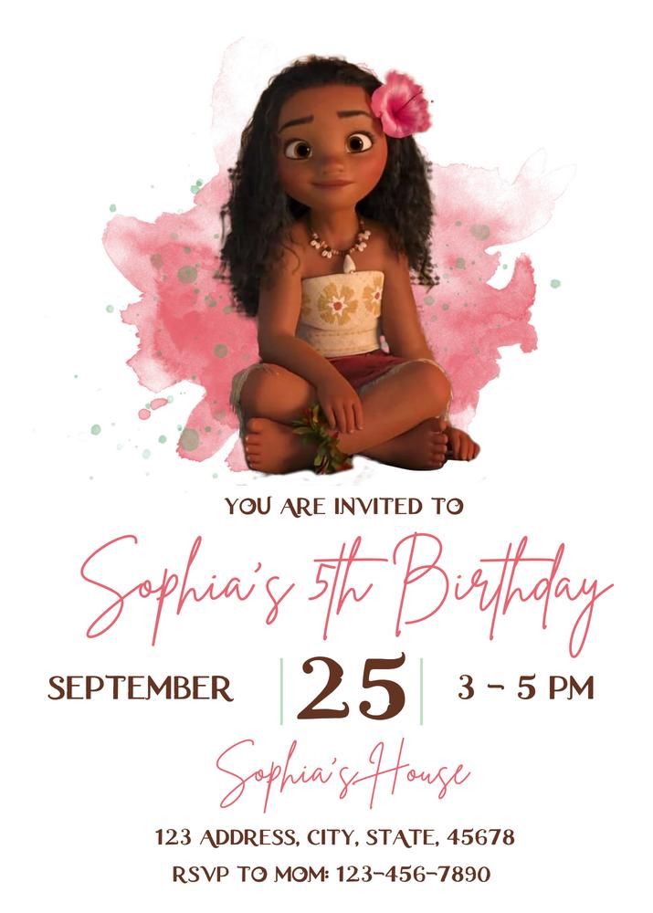 Moana Birthday Invitation Template - Editable Tropical Princess Invite Canva