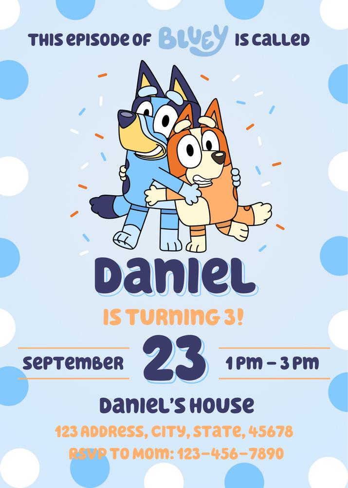 Editable Bluey and Bingo Boy Birthday Invitation | Blue Canva Template
