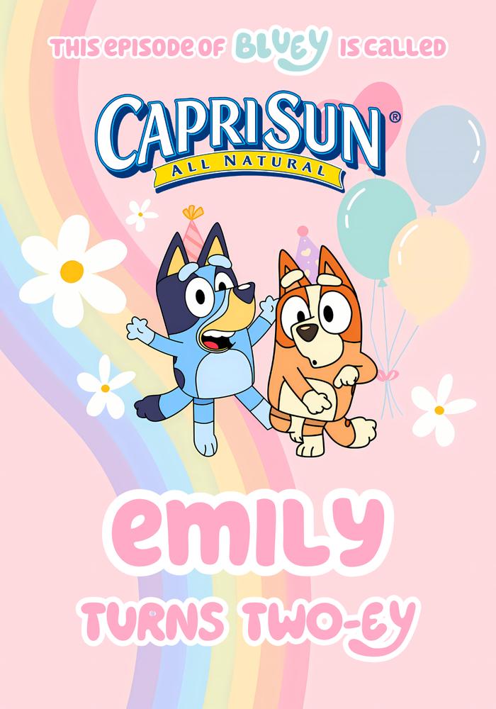 Bluey Birthday Juice Pouch Label | Daisy Pink Girl Party Canva Template