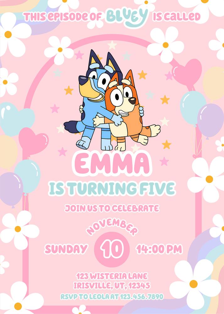 Editable Bluey and Bingo Pink Birthday Invitation Template | Canva Access