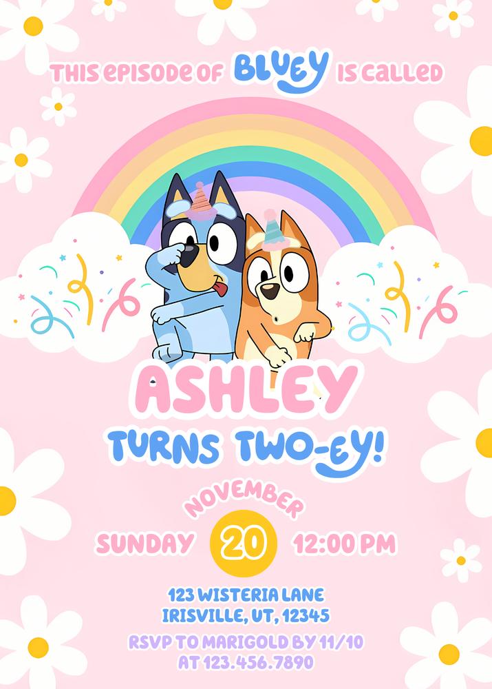 Bluey 2nd Birthday Invitation Template | Editable Canva Toddler Invite