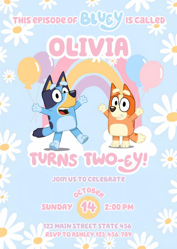 Bluey 2nd Birthday Invitation Template | Editable Canva Toddler Party Invite