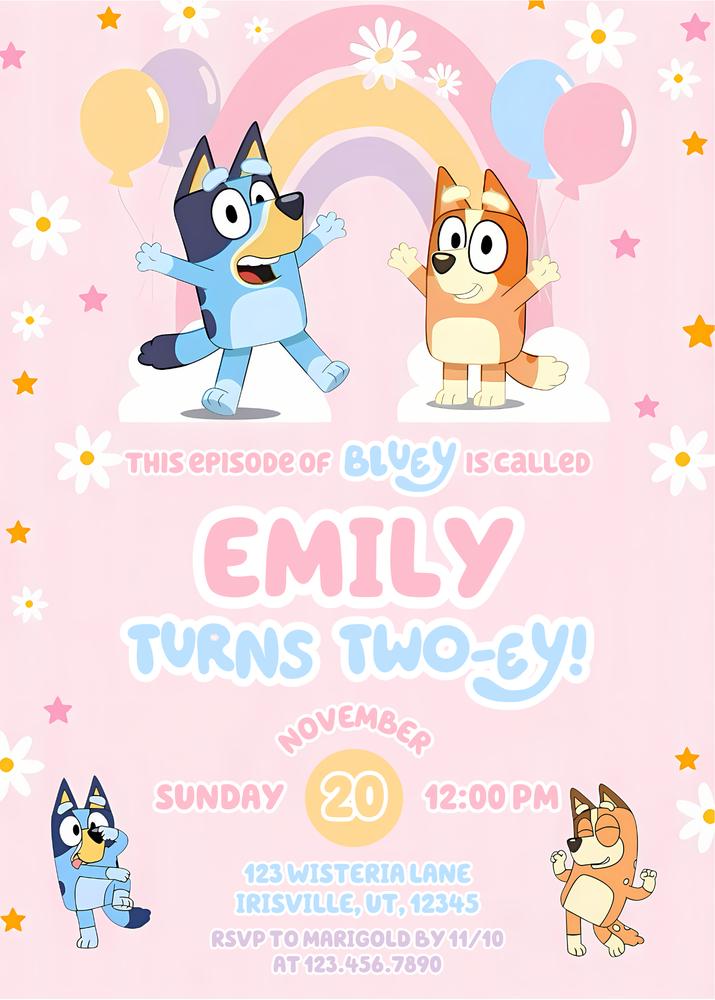 Bluey 2nd Birthday Invitation Canva Template | Bluey TWO Editable Invite