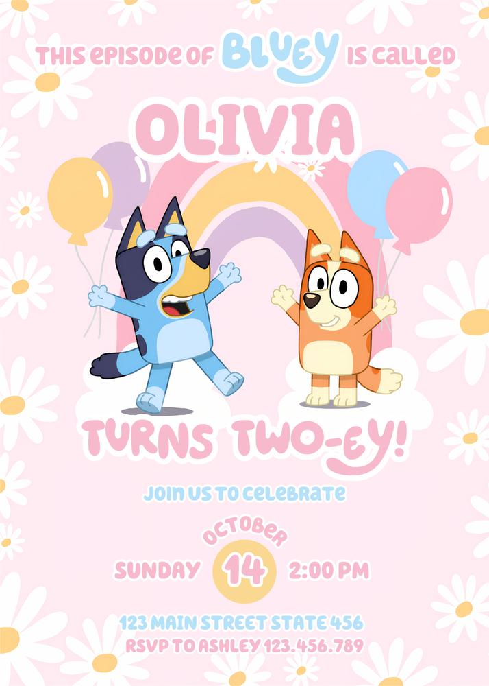 Bluey 2nd Birthday Invitation Template | Editable Canva Invite