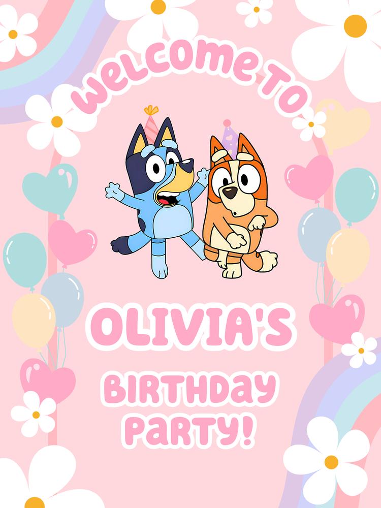 Pink Bluey Daisy Birthday Welcome Sign - Editable Canva Template