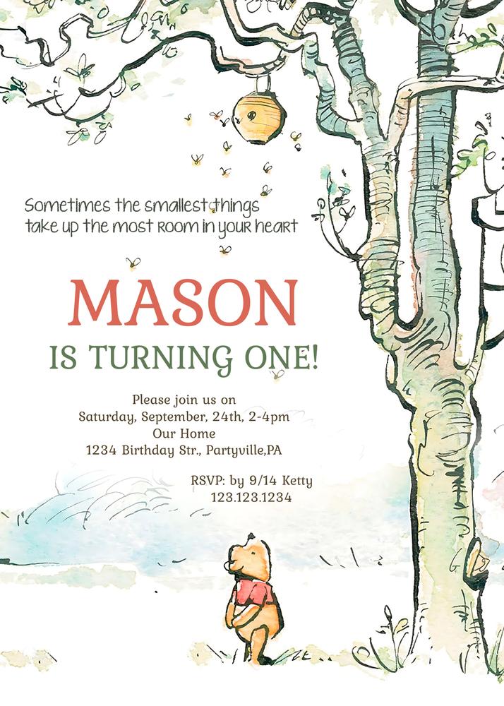 Vintage Winnie the Pooh Birthday Invitation | Editable Canva Template for Boys