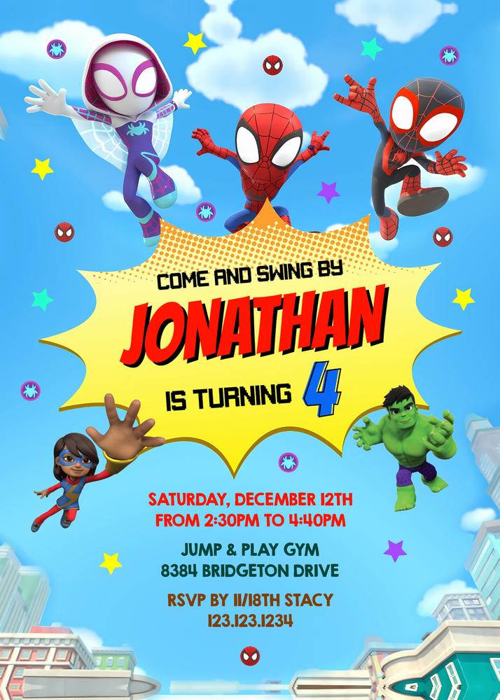 Spidey and His Amazing Friends Birthday Invitation - Editable Canva Template