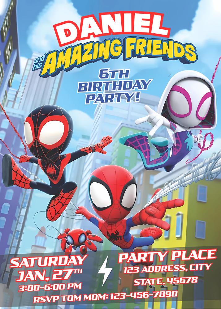 Spidey and Friends Birthday Invitation Template | Editable Canva Boy Invite