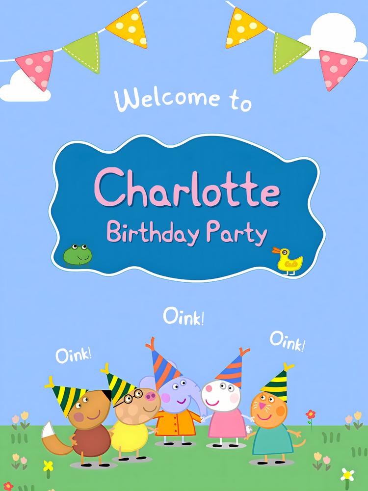 Peppa Pig Theme Park Birthday Welcome Sign | Editable Canva Template