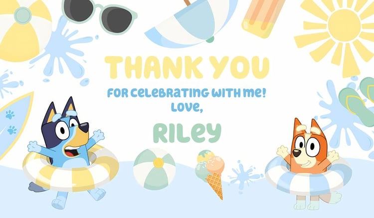 Bluey and Bingo Pool Party Gable Box Label | Editable Canva Template