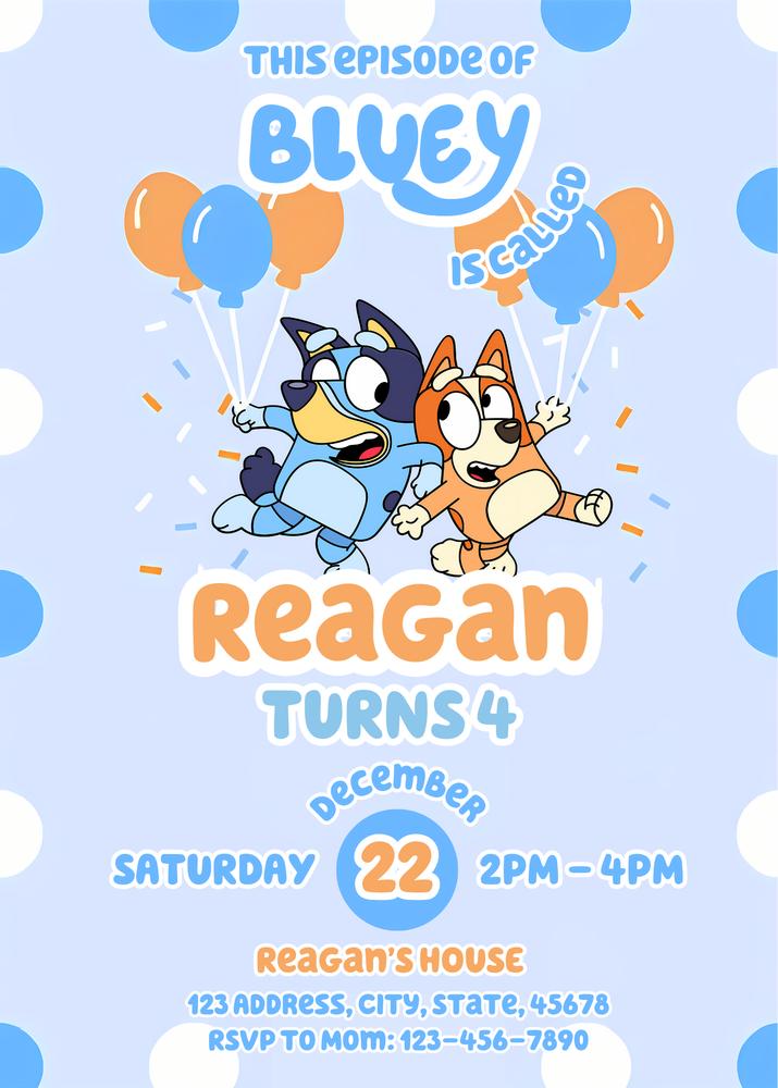 Bluey Inspired Birthday Invitation Template | Editable Canva Boy Party Invite