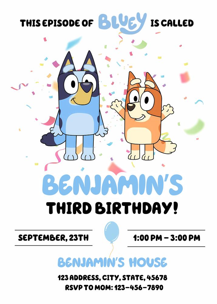 Editable Bluey and Bingo Boy Birthday Invitation | Canva Template Kids Party