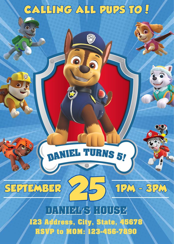 Chase Patrol Birthday Invitation - Editable Canva Template for Kids Party