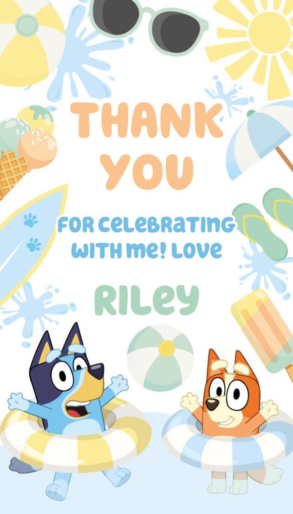 Bluey and Bingo Pool Party Thank You Tags | Editable Canva Template