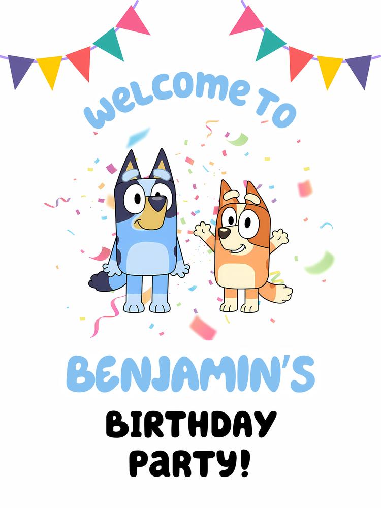 Bluey and Bingo Birthday Welcome Sign | Editable Canva Template for Boys
