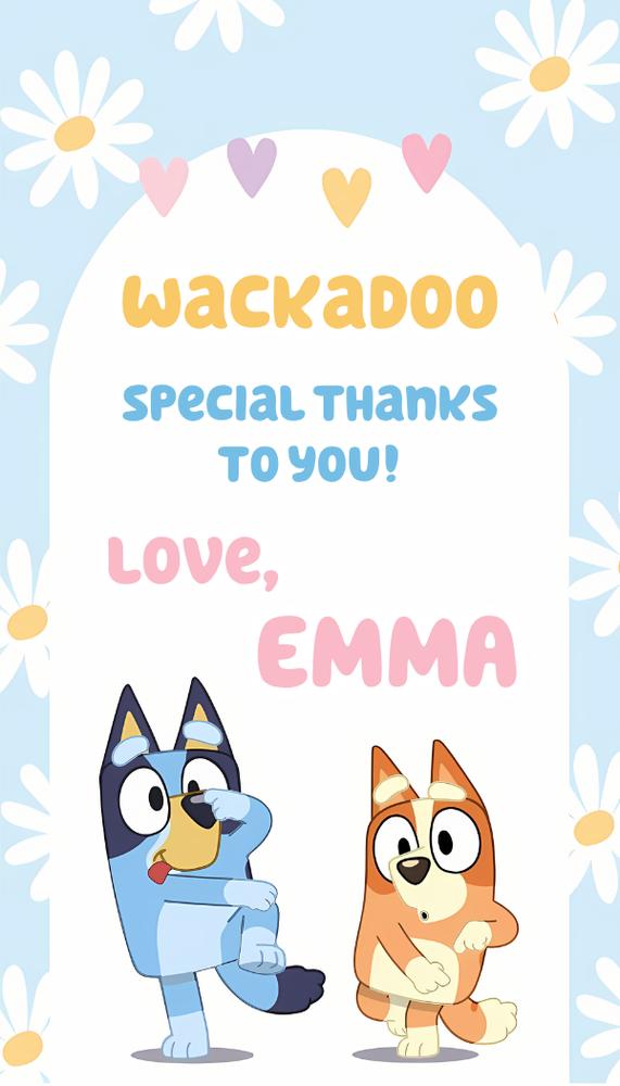 Bluey Daisies Birthday Thank You Tags | Editable Canva Template Pink & Blue