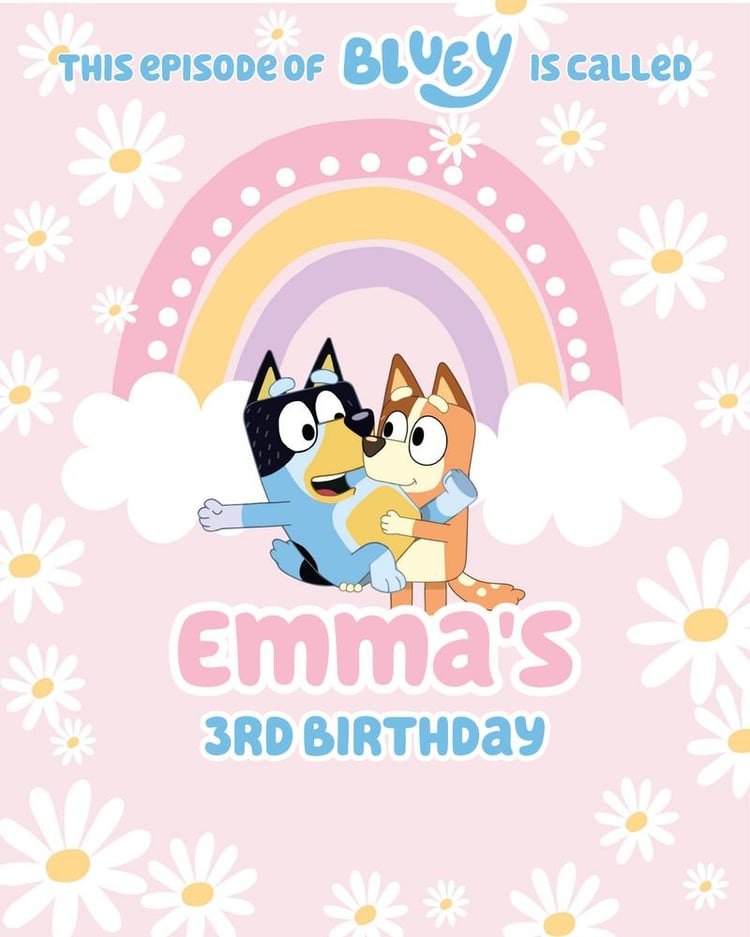 Editable Bluey Pink Daisy Table Signs - Birthday Party Canva Template