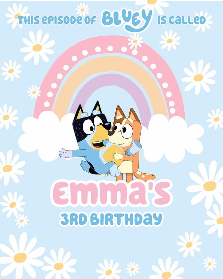 Bluey Blue Daisy Birthday Table Signs | Editable Canva Template DIY
