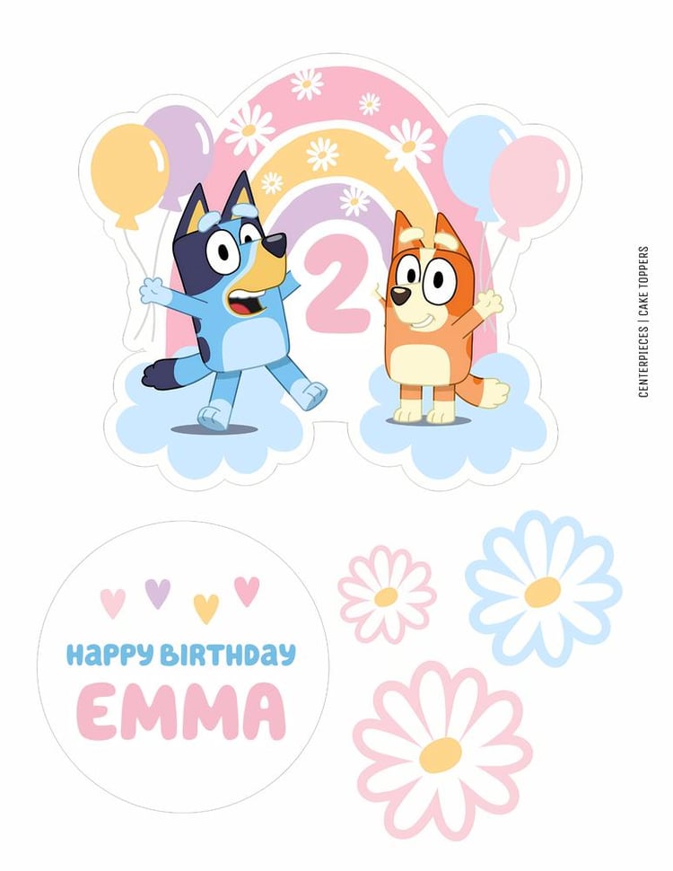 Bluey and Bingo Blue Daisy Cake Topper | Editable Canva Template