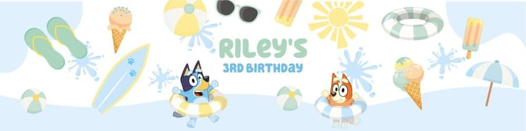 Bluey and Bingo Pool Party Water Bottle Label Template | Editable Canva Design