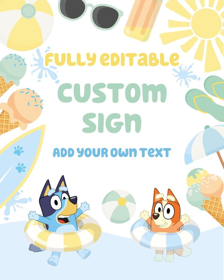 Bluey and Bingo Pool Party Welcome Sign - Editable Canva Template