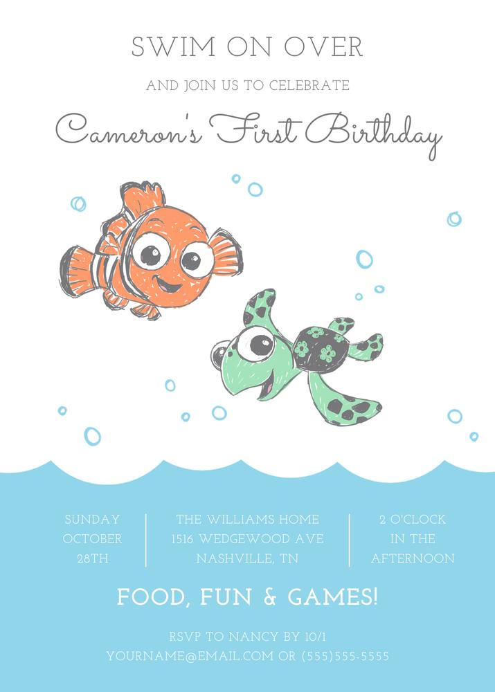 Nemo & Squirt First Birthday Invitation | Editable Canva Template