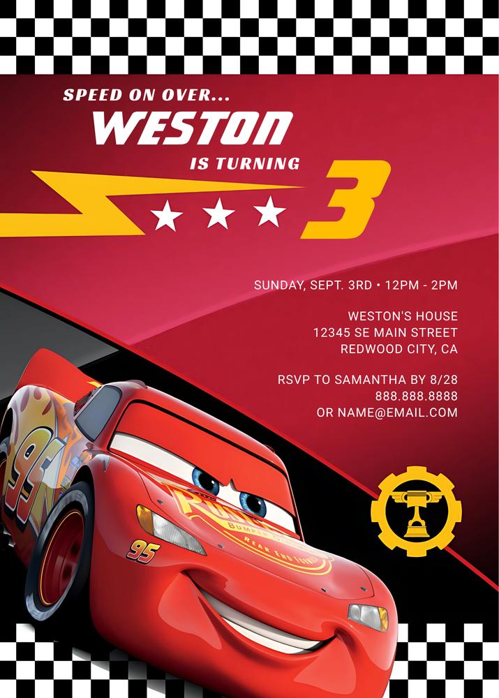 Lightning McQueen Birthday Invitation | Editable Cars Canva Template
