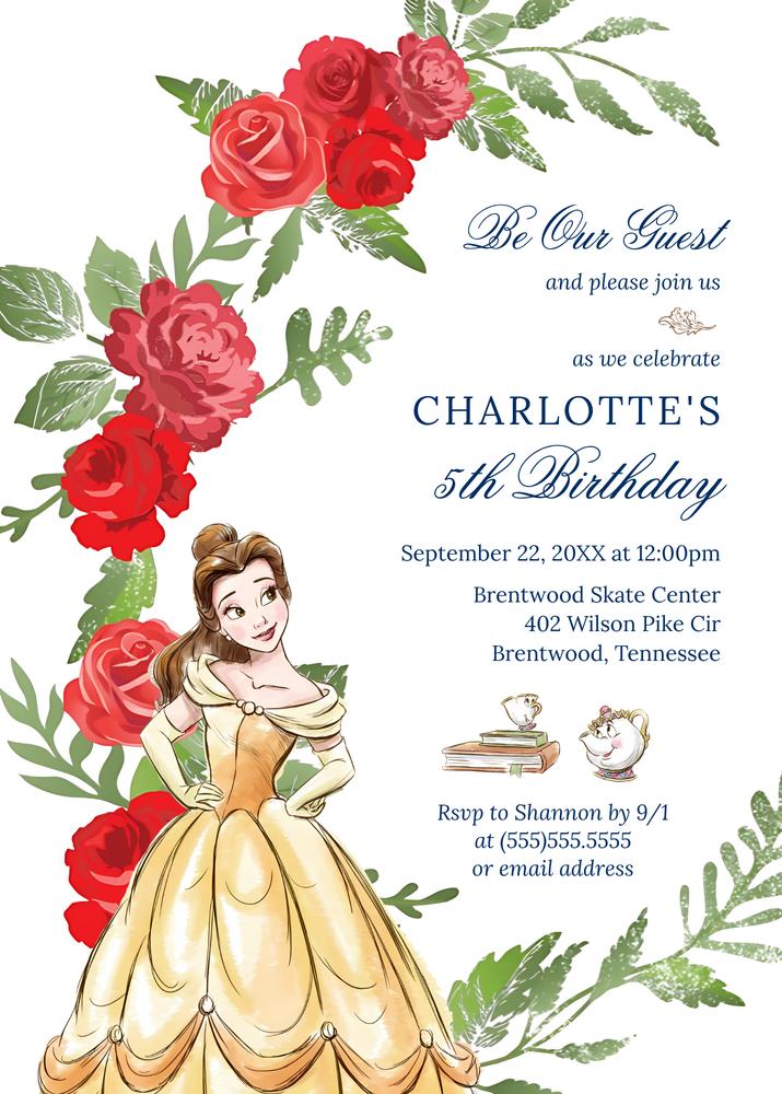 Belle Birthday Invitation | Be Our Guest Princess Party | Editable Canva Template