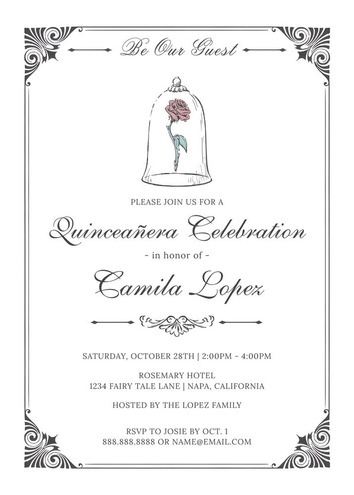 Enchanted Rose Quinceanera Invitation Template | Beauty & the Beast Canva