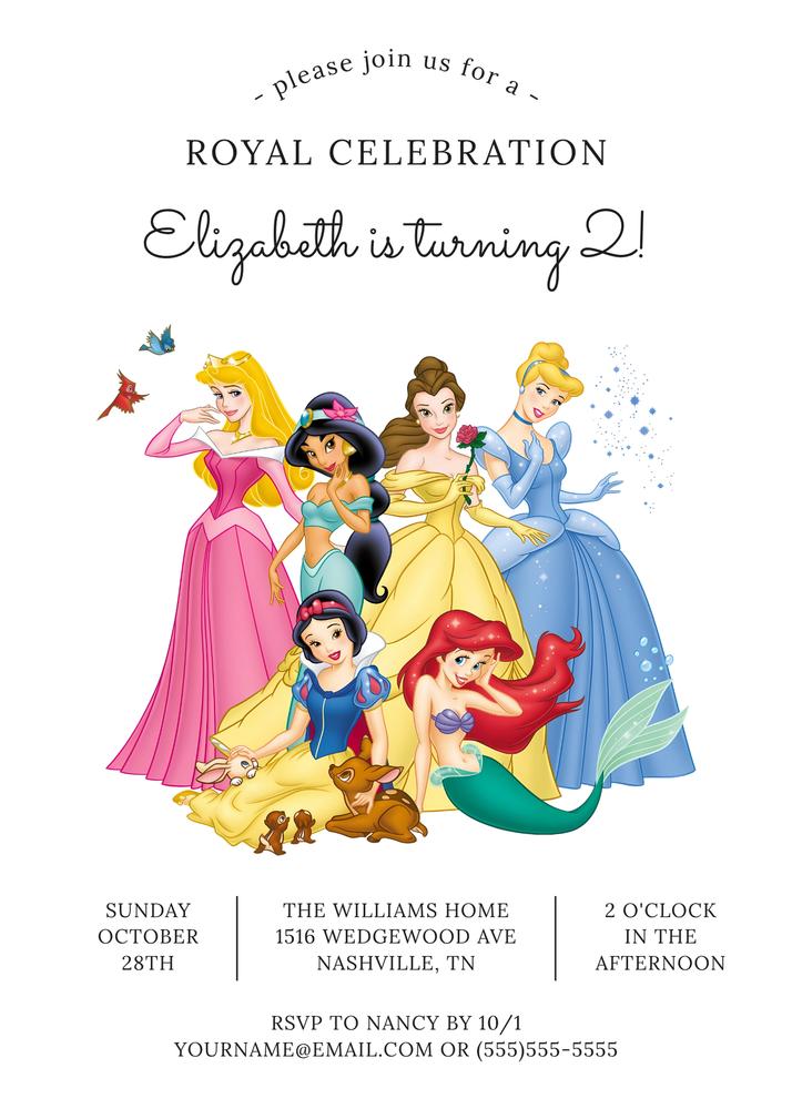 Editable Disney Princess Birthday Invitation | Modern Canva Template